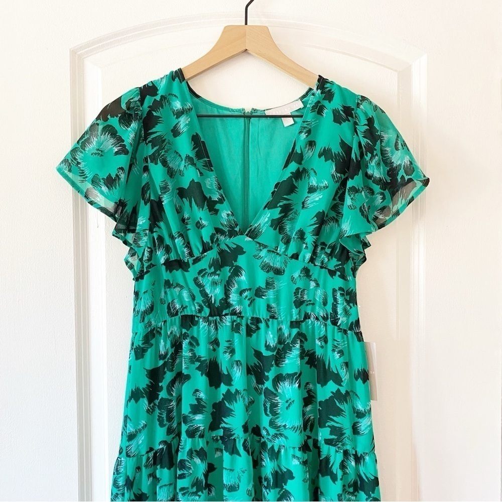 CHELSEA28 Floral Flutter Sleeve Tiered Chiffon Maxi Dress NWT Small - Picture 4 of 11